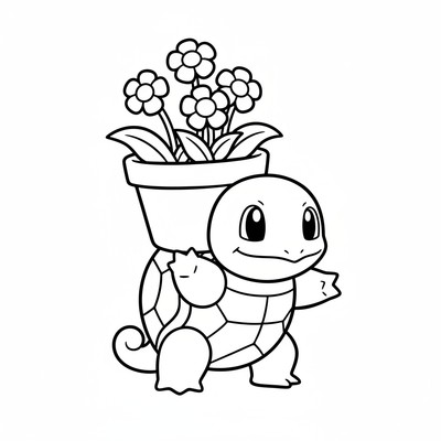 Squirtle bär en blomkruka på ryggen