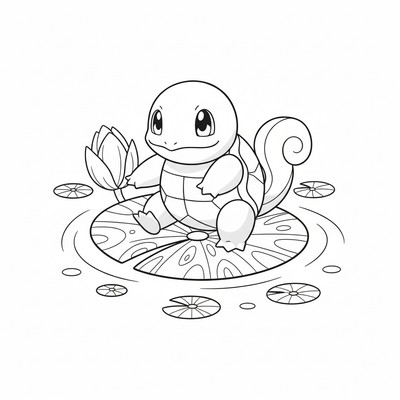 Squirtle flyter på en stor vattenlilja