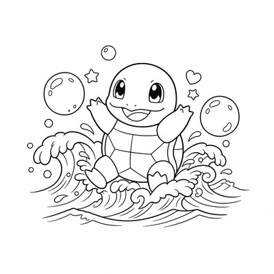 Squirtle jagar skum i havets vågor