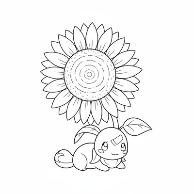 Chikorita vilar under en gigantisk solros