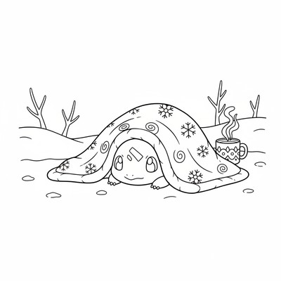 Cyndaquil gömmer sig under en filt på vintern