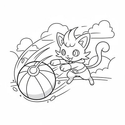 Sprigatito leker med en rullande boll