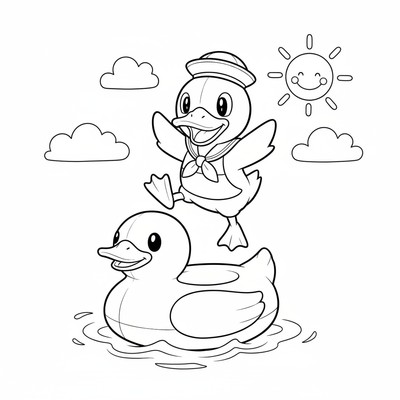 Quaxly balanserar på en flytande anka