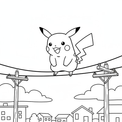 Pikachu balanserar på en telefonledning