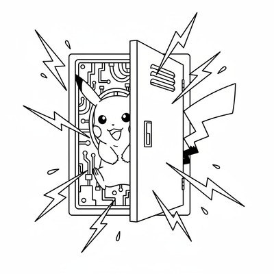 Pikachu gömmer sig i en elskåpsdörr