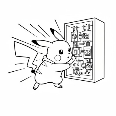 Pikachu tittar nyfiket in i en elcentral
