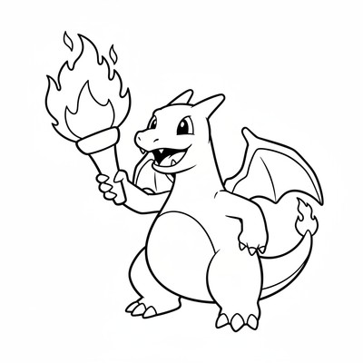 Charizard kastar en brinnande fackla i luften