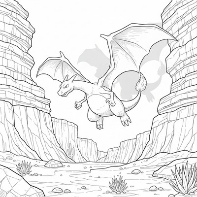 Charizard jagar sitt eko i en klippdal