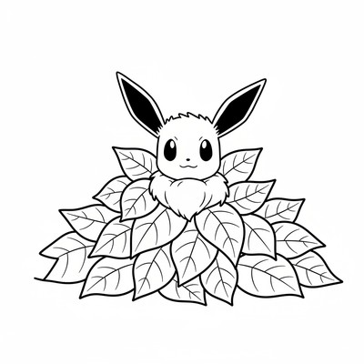 Eevee gömmer sig i en hög med löv
