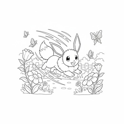 Eevee springer ikapp fjärilar i trädgården