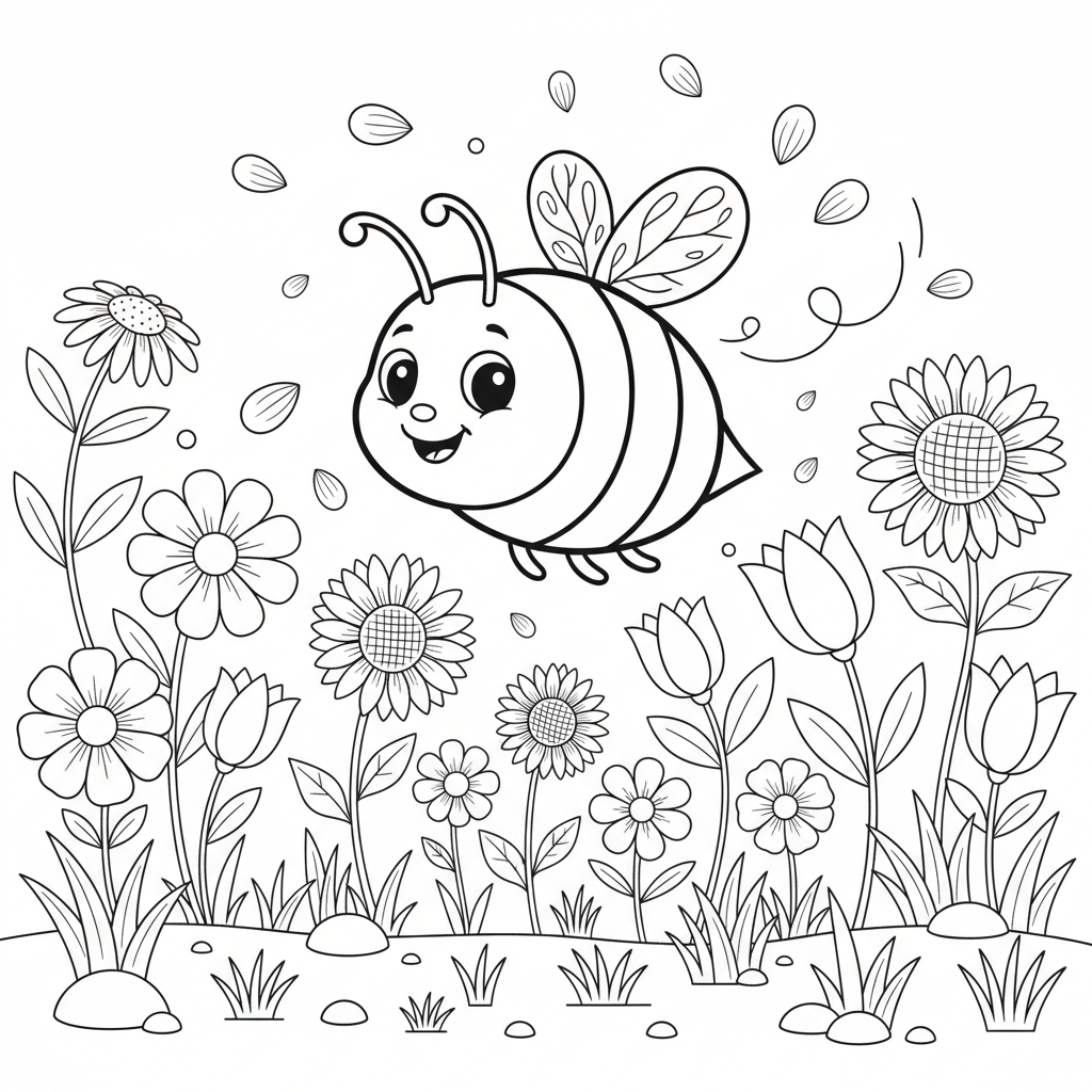 Bi bland flera blommor på en äng
