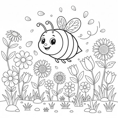Bi bland flera blommor på en äng