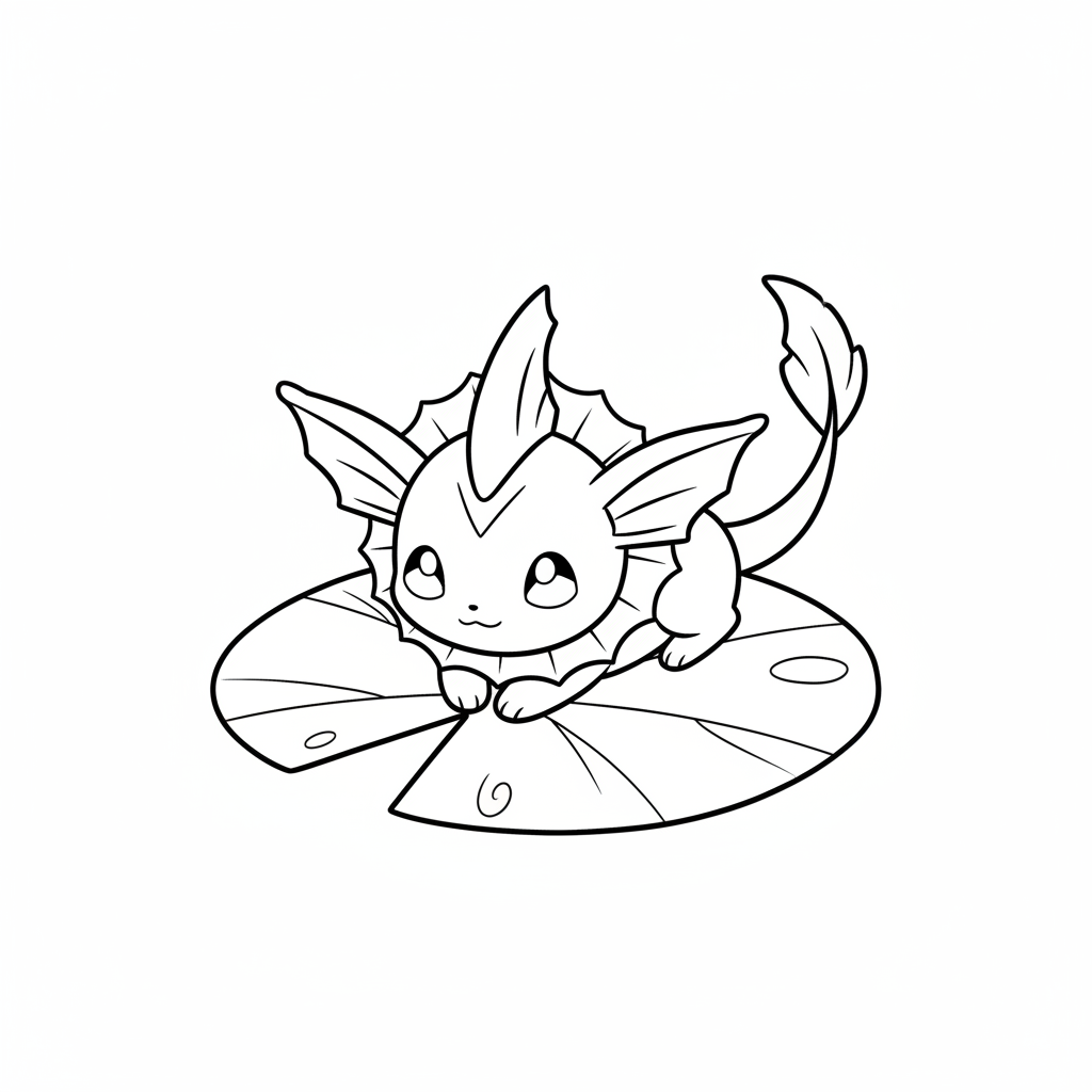 Vaporeon flyter på en stor näckros