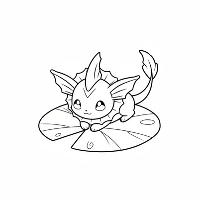 Vaporeon flyter på en stor näckros