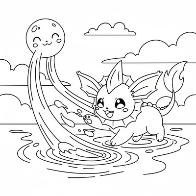 Vaporeon jagar månskenets reflektion i havet