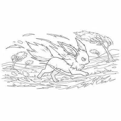Jolteon tävlar med vinden över öppna slätter