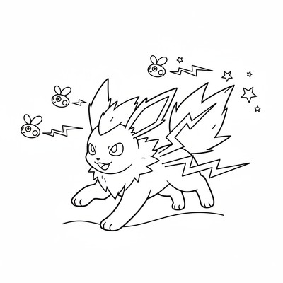 Jolteon jagar eldflugor med elektriska gnistor