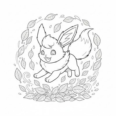 Flareon hoppar bland höstlöv som glöder i färger