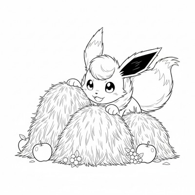 Flareon gömmer sig i en höstack