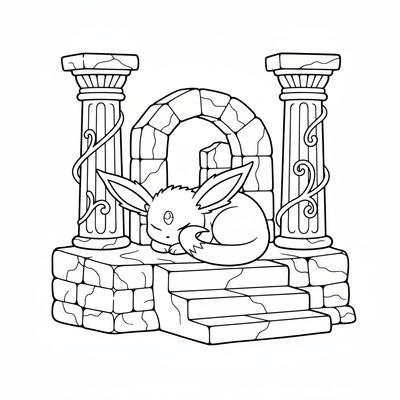 Espeon vilar i ett gammalt tempel