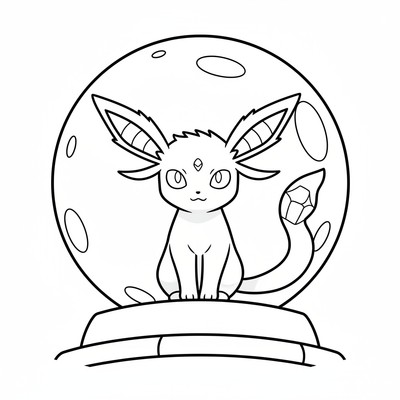 Espeon sitter på ett tak under fullmåne