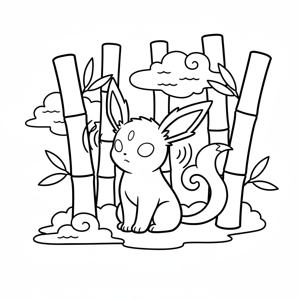 Espeon lyssnar på vinden i en bambulund