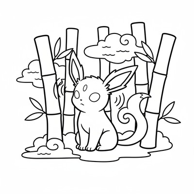 Espeon lyssnar på vinden i en bambulund