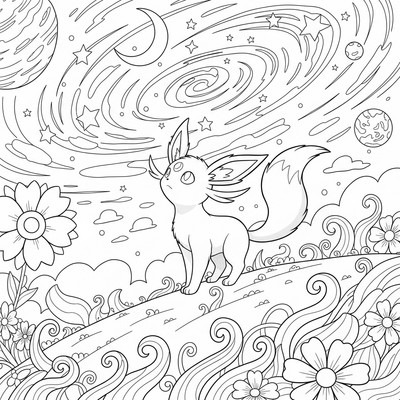 Espeon spanar mot stjärnor på en kulle