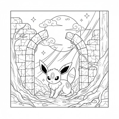 Umbreon gömmer sig i en ruin under månsken