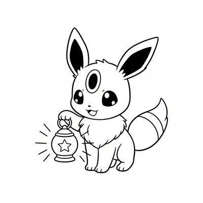 Umbreon tittar in i en glödande lykta