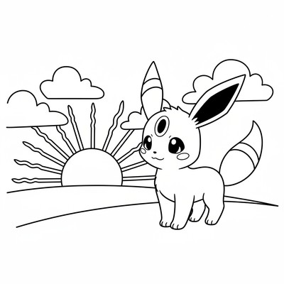 Umbreon spanar mot horisonten vid solnedgång