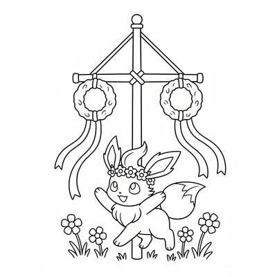 Leafeon dansar runt en midsommarstång