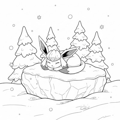 Glaceon vilar på en snötäckt sten