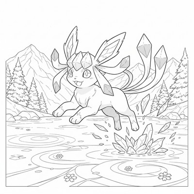 Glaceon springer över en frusen sjö