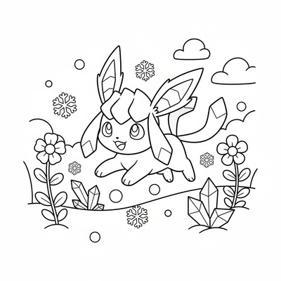 Glaceon hoppar genom en vinterträdgård