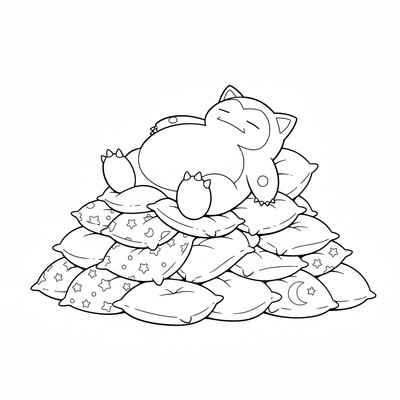 Snorlax vilar på ett berg av kuddar