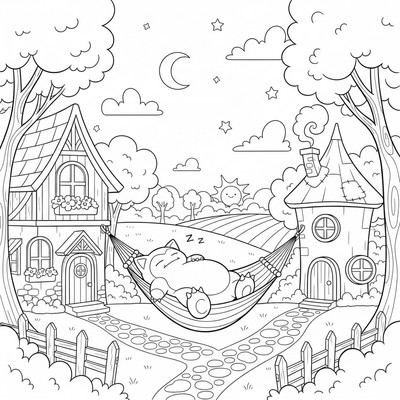 Snorlax sover i en hängmatta mellan två hus