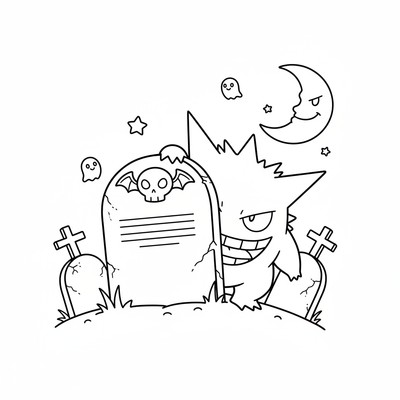 Gengar gömmer sig bakom en gravsten