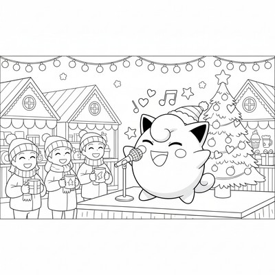 Jigglypuff sjunger på en julmarknad