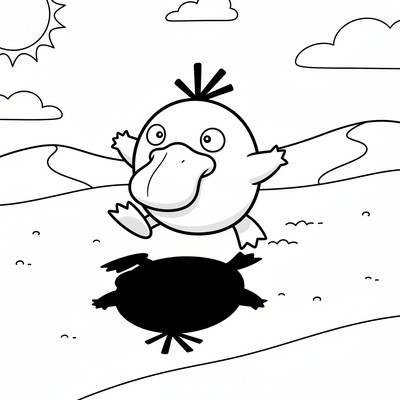 Psyduck jagar sin egen skugga i sanden