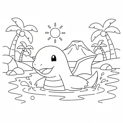 Dragonite simmar i en lugn lagun