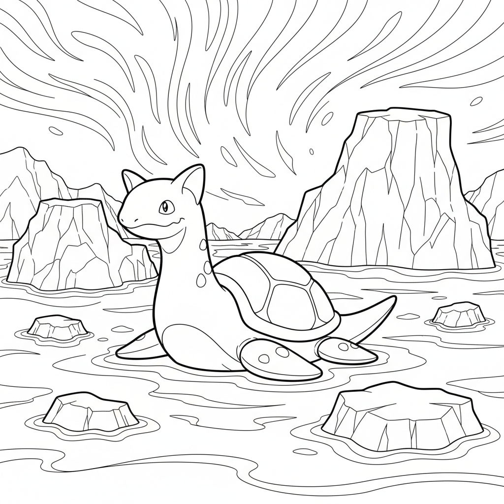 Lapras simmar mellan isberg i norr