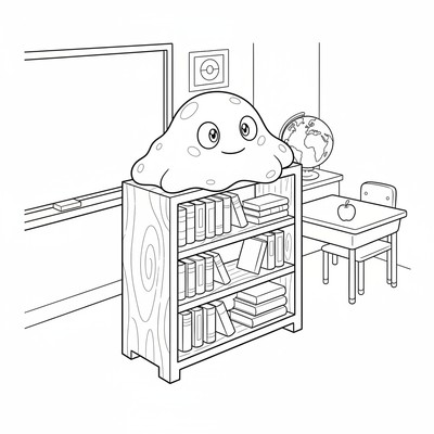 Ditto Pokemon  förvandlas till en bokhylla i klassrummet