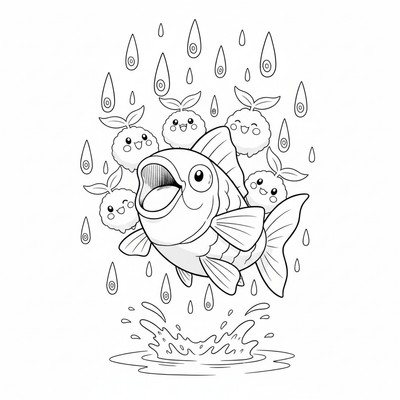 Magikarp hoppar upp mot regndroppar