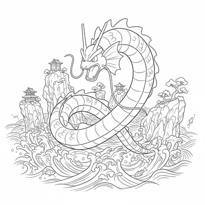 Gyarados slingrar sig mellan öar i havet