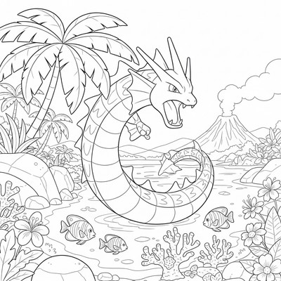 Gyarados visar sig i en tropisk lagun