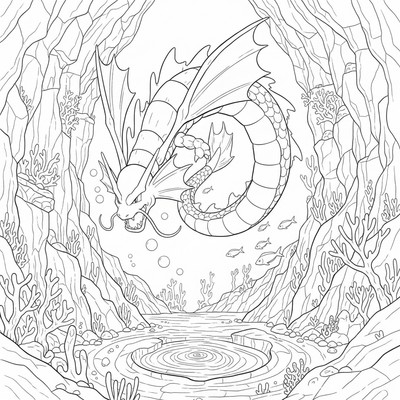 Gyarados dyker ner i en djup undervattensravin