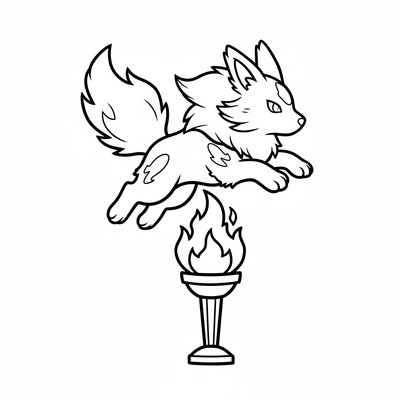 Arcanine hoppar över en brinnande fackla