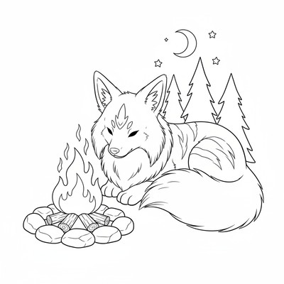 Arcanine vilar vid en lägereld