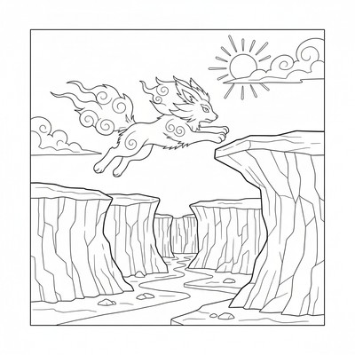 Arcanine hoppar mellan klippor i en canyon